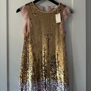 NWT Mini Boden Sequin Flutter Sleeve Dress - Sz 11-12y (152cm)